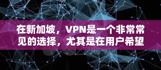 在新加坡,VPN是一个非常常见的选择,尤其是在用户希望减少网络延迟、安全或隐私方面的需求时。以下是关于VPN新加坡网络加速的一些关键信息和建议 在新加坡,VPN是一个非常常见的选择,尤其是在用户希望减少网络延迟、安全或隐私方面的需求时。以下是关于VPN新加坡网络加速的一些关键信息和建议